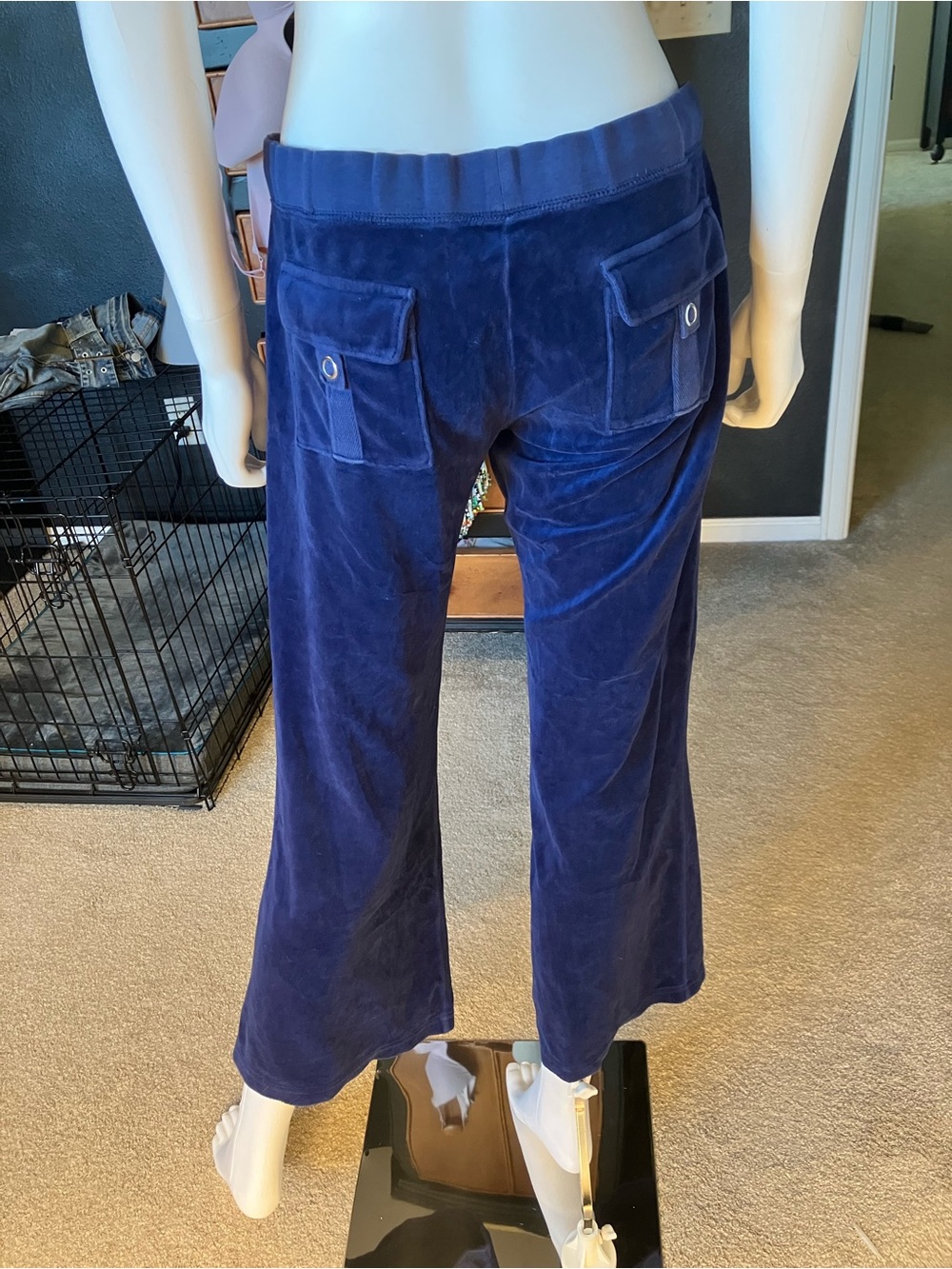 Juicy Couture Navy Velour Track Pants with Back Flap Pockets